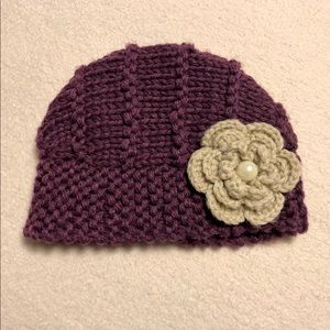 Purple Knit Baby/Toddler Hat with Flower Detail